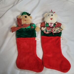 The Merry Gifts of Xmas Lot of 2 Teddy Bear Plush Stockings 1993 Kmart 3D